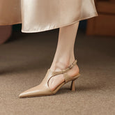 LBSFY  -  NEW Summer/Spring Women Shoes Pointed Toe Thin Heel Sandals Solid High Heels Elegant Genuine Leather Shoes for Women Party Shoes